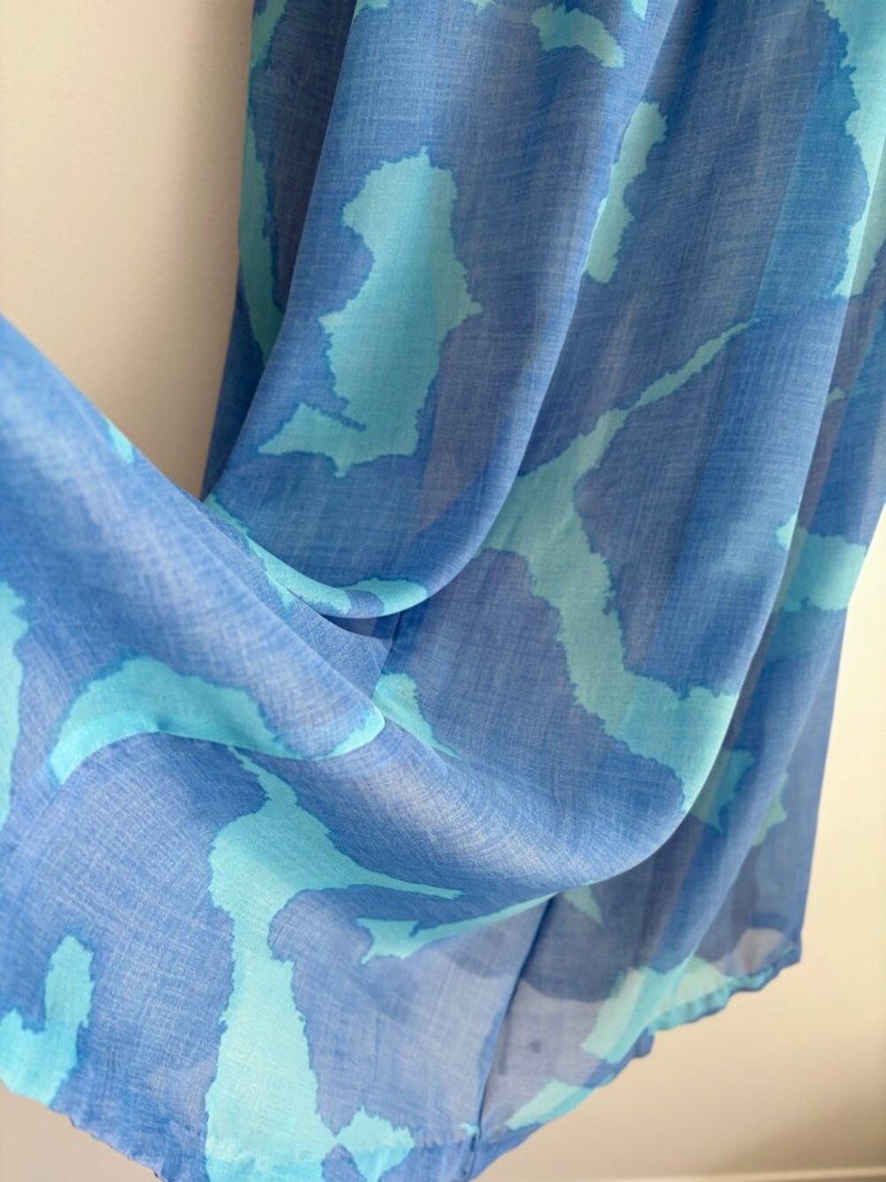 Vintage 1970s Retro Glam Blue Aqua Abstract Maxi Dress with Matching Scarf S - Picture 7 of 7